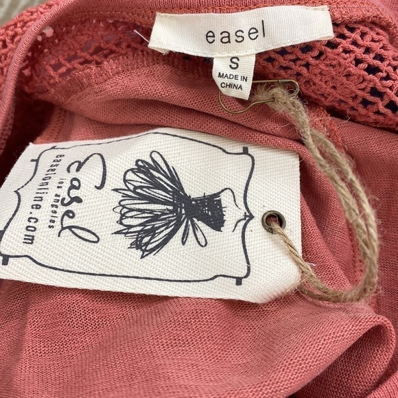 NEW NWT EASEL Crochet Knit Neckline Balloon Sleeve Top Dusty Rose Pink Small - Picture 6 of 7